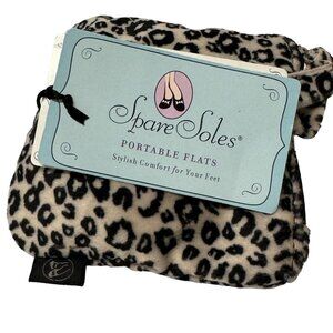 Spare Soles Foldable Flat Shoes Womens 5-6 S Leopard Print Matching Wristlet Bag